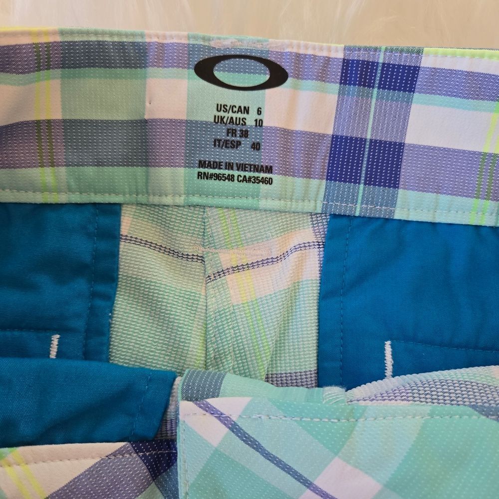 Oakley Teal & Aqua Plaid Capris - Picture 2 of 4